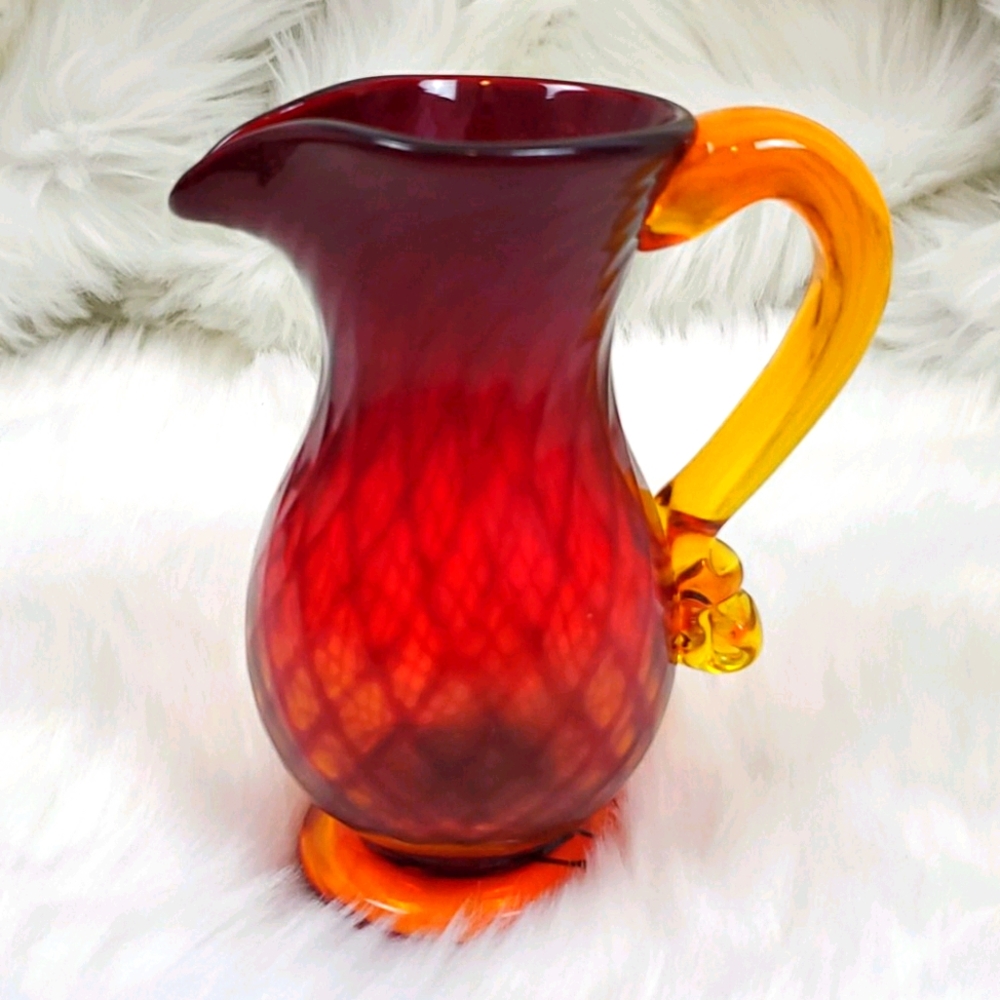 Pairpoint Red Orange glass lead crystal pitcher